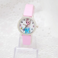New Princess Elsa Anna Children Kids Cartoon Watch Snow Queen Leather Quartz Watch Fashion Girl Student Clock relogio masculino
