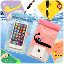Cute Cartoon Animals PVC Underwater Diving Swimming Waterproof Phone Bag For 4~5.5 inch Phone FOD
