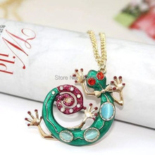New Fashion Gold Plated Lizard Long Pendant Necklace Vintage Women Austrian Crystal Beads Jewelry for Valentine’s Gifts