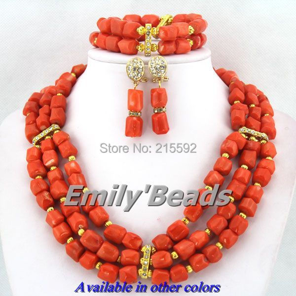 African Coral Beads Jewelry Set Wedding Nigerian Bridal Jewelry Set Orange/Pink Big African Jewelry Set Free Shipping CJ300
