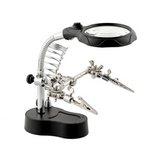 Nueva ajustable útil ayudar Clip mano LED 3.5X 12X vidrio lente de la lupa soporte de soldadura
