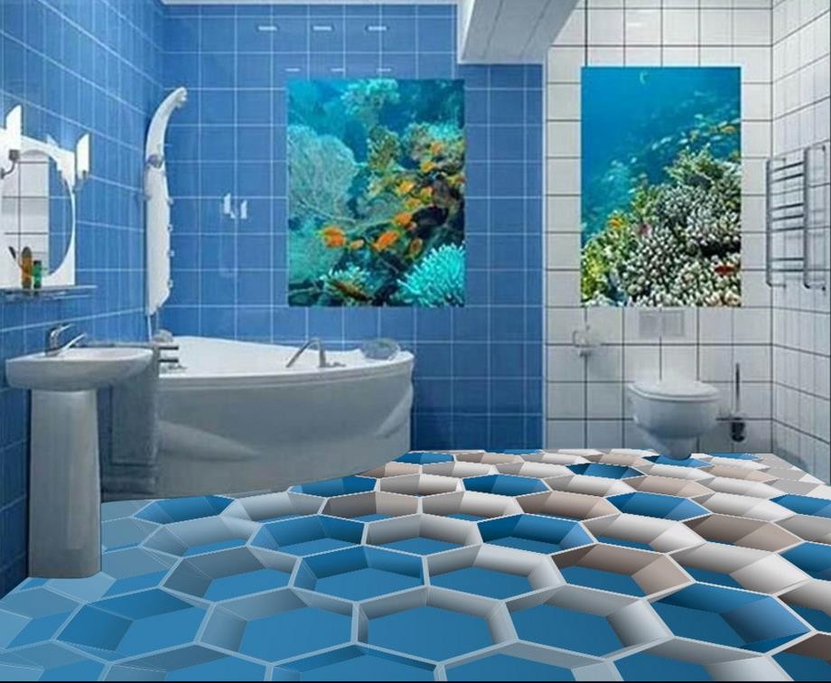 Baldosas de suelo 3D para baños, pintura de suelo personalizada, caja