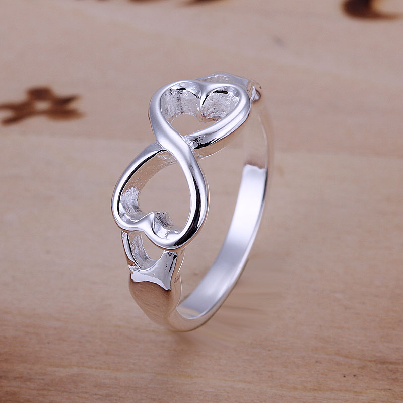 Factory Price 925 Sterling Silver Ring Endless Love Symbol Fine Fashion Double Heart Infinity Rings Jewelry