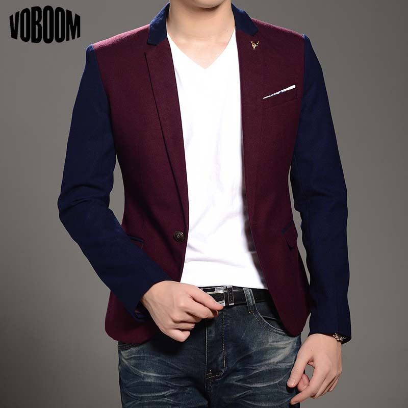 Brand New 2015 Fashion Wine Red Stylish Slim Fit Men s Casual Suit Jacket Male Formal