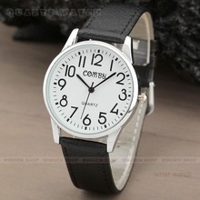 Simple Easy Read Big Arabic numbers Dial Men ladies Gift Leather Band Casual quartz watch