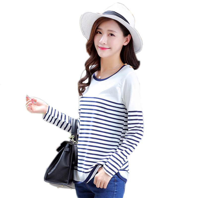 Casual T Shirt Women Blouse Striped Long Sleeve Pl...