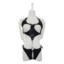 Hot Sale Women SM Costume Open Crotch PU Lingerie Bondage Costume Exposed Breast Body Suits