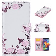 Retro printing Luxury Flip pu leather case for samsung galaxy S5 Relief Leather Phone Case Holder Wallet case
