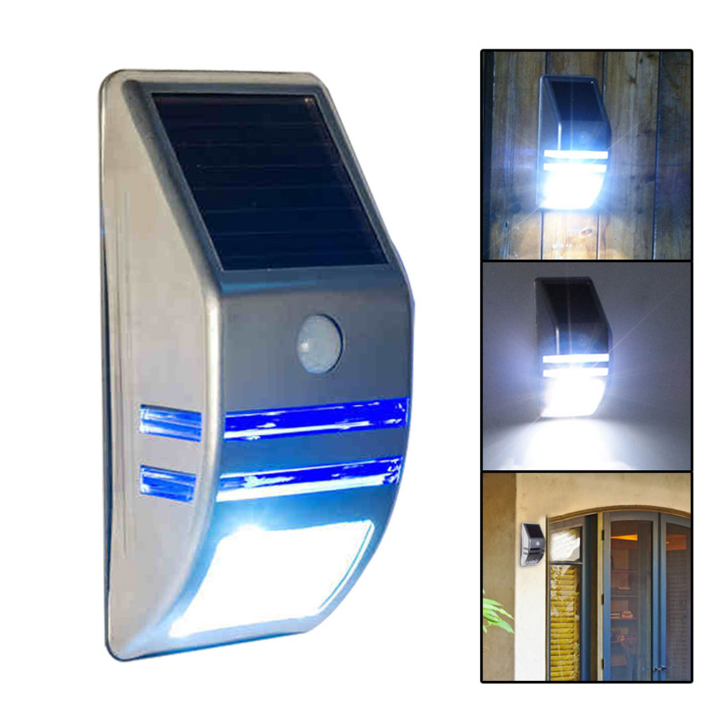 2 LEDs Outdoor Solar Motion Sensor PIR Security Wall Light Path Post Lamp Easy Install and water ...