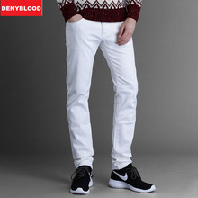 Plus Size 28-38 Stretch Denim Darked Wash Jeans Mens White Denim Slim Straight Classic Jeans Casual Pants Male Trousers 727-12