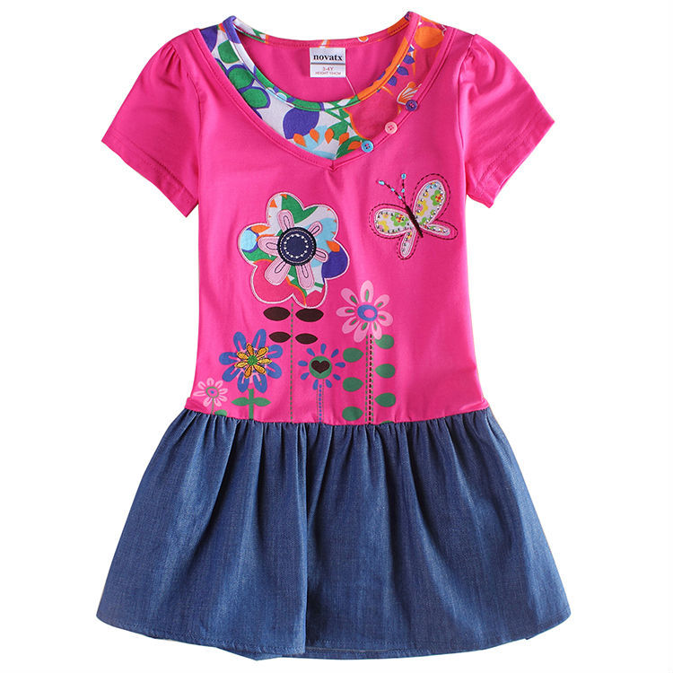 5pcs/lot nova brand flower girl dresses girl summer dresses for girls princess dress o-neck with button