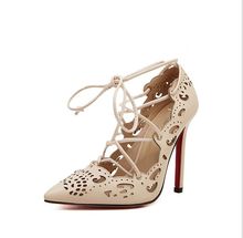 Red sole pumps for women high heels pointed toe gold heels 2016 spring shoes fashion cutout