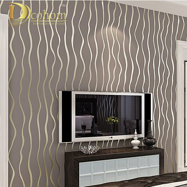 5 color High quality Modern luxury Flocking Vertical Stripes Wallpaper For living room bedroom background wall Grey coffee R389