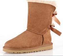 tall warm winter Women’s cowhide cow leather Bow bowknot short snow boots ties new Ladies outdoor strap shoes black chestnut