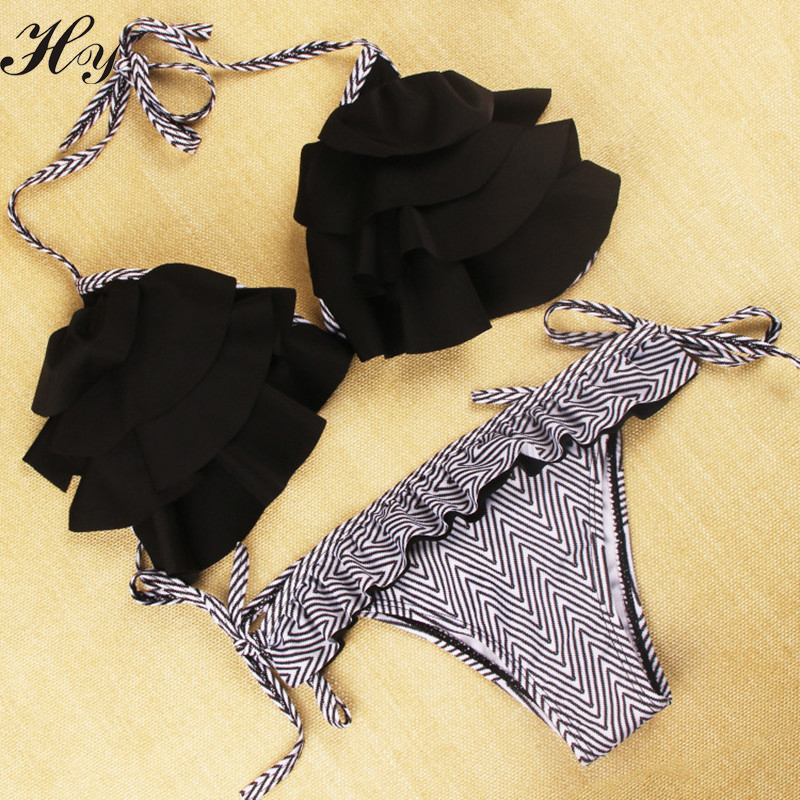 Ruffles Bikini Cute Beach Bikiny Woman Push Up Sexy Bikini Set Women Striped Swimwear Female High-Quality Push Up Style Swimsuit