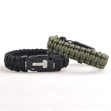 2016 4 In 1 Flint Fire Starter Whistle Outdoor Camping Survival Gear Buckle Travel Kit Paracord