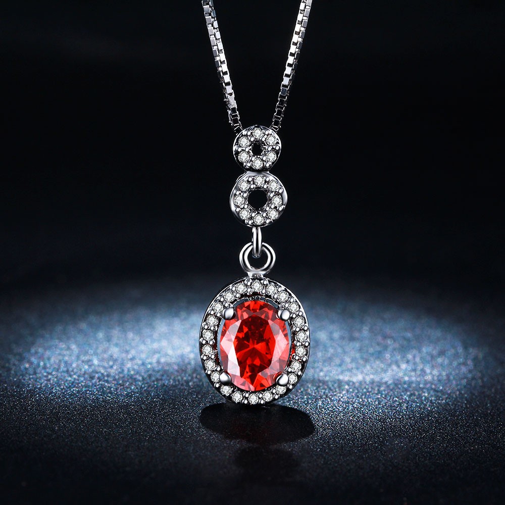 round design pendant necklaces for women white gold plated jewelry accessories luxury red cz diamond high quality chain DSN011