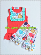30sets a lot Baby Girl Sleeveless red awl bib tank top&double ruffles shorts sets