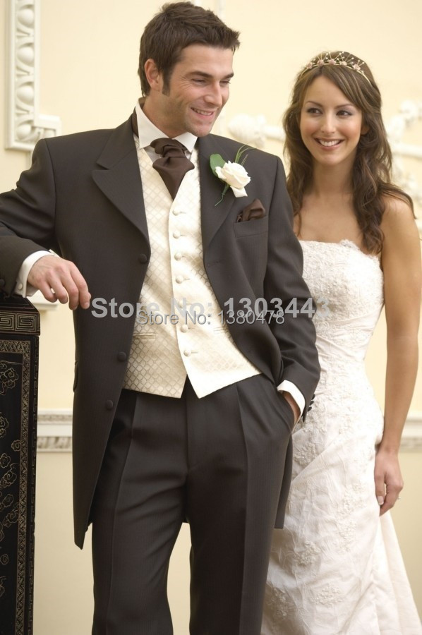 Custom Made Dinner Suit Formal Wedding Suits For Men (Jacket+Pants+Tie+Vest) Groom/Groomsman Tuxedos Brown Navy GrayEdward Large