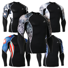 3D Mens Printing Long Sleeve Top Fitness Skin Shirts Running GYM MMA Compression Base Layer Outdoor Sports Fashion Shirts C2L