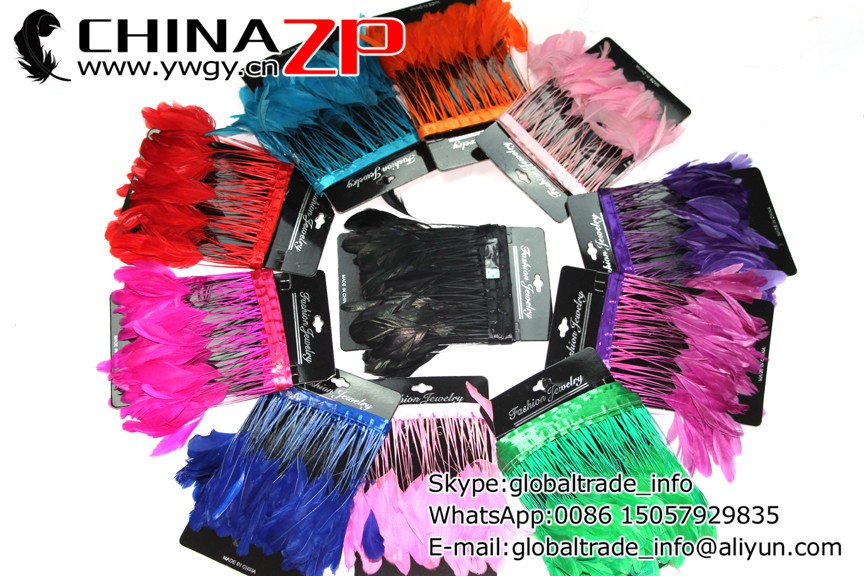 dyed Feathers Fringe Stripped Coque Tail Feathers trims (2)