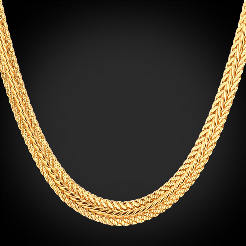 Gold Chain For Men With 18K Stamp Real Gold Plated Necklaces Wholesale 2015 New 6MM 55CM