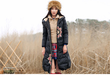 Free shipping European style super warm winter big size special design thick down jacket with specifical embroideried for women