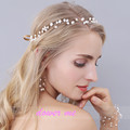 Fashion Gold Freshwater Pearls Bridal Hair Jewelry Vine Handmade Wedding Headband Accessories Women Headpiece