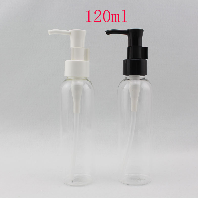 120ml transparent oil pump PET plastic bottle containers ,empty plastic bottles with oil pump for cosmetics packaging ,120cc
