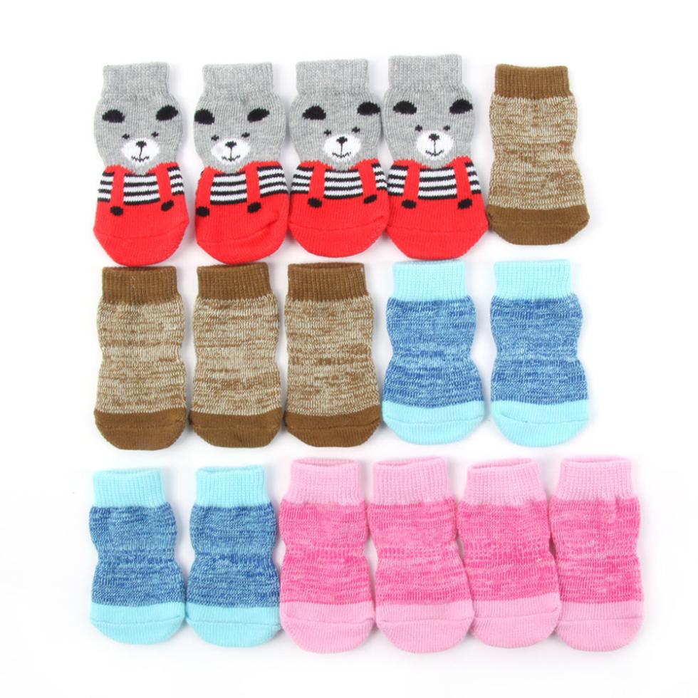 4pcs Hot Small  Pet Dog Warm Soft Anti-slip Cotton Knit Socks Skid Bottom 