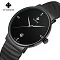 Fashion Simple Stylish Luxury brand WWOOR Watches Men Stainless Steel Mesh Strap Thin Dial Clock Man