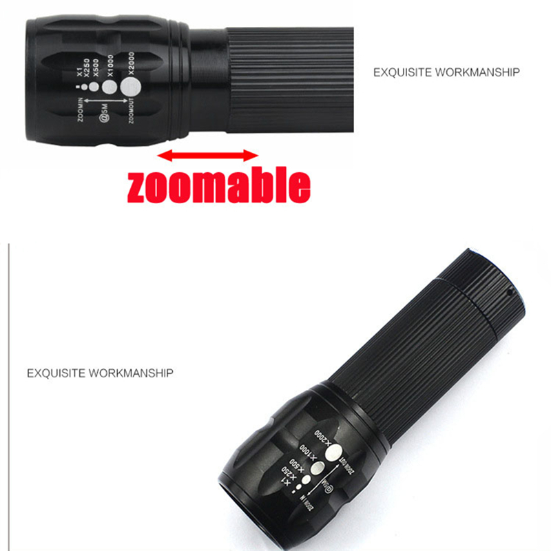 High quality CREE Q5 2000 Lumens Lanterna Waterproof Mini Black LED Flashlight 3 Modes Zoomable Tactical