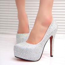 2015 Fashion Crystal Rhinestone High Heels Silver Stiletto Women Platform Bride Red Wedding Shoes