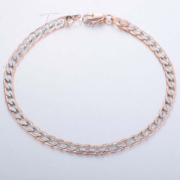 4mm Rose Silver Gold Filled Bracelet Small Curb Cuban Hammered Link Chain Bracelet Mens Womens Chain