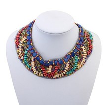 Bohemia Handmade Embroidery Beads Statement Necklace Pendant Women Ribbon Summer Style Jewelry Colar Collar