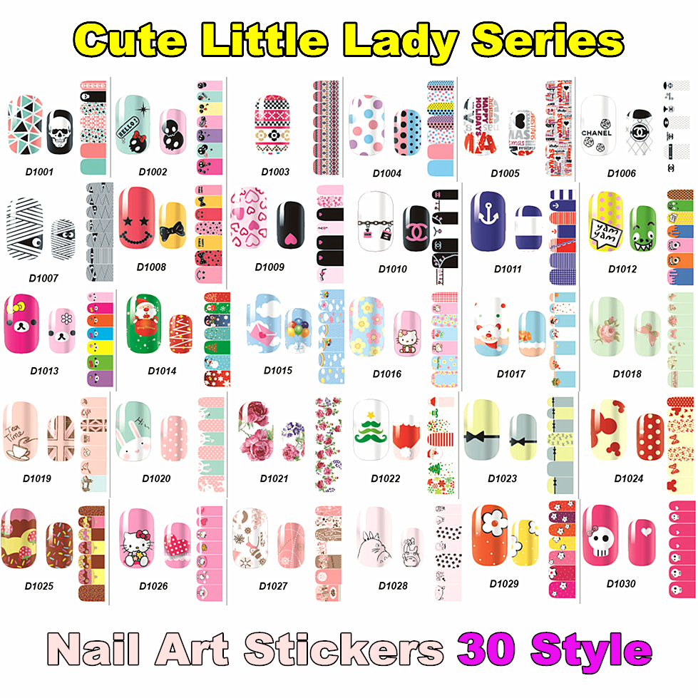 Summer Little Lady Nail Art Sticker 30 Style14pcs set High Quality Foil Decal Patch makeup beauty