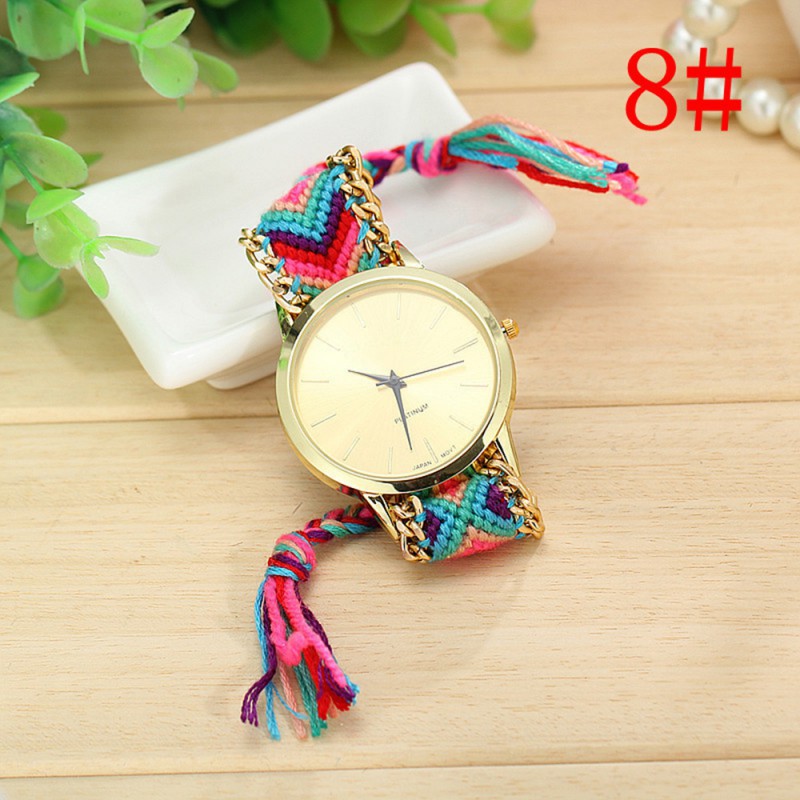 Ethnic Style Women's Braided Chain Bracelet Small and Exquisite Analog Quartz Wrist Watch