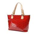 Large Capacity Embossing Tote Women Bright Red Print Hand Bag Stylish Contrast Color High Quality Ladies