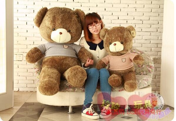 80cm lovely dressed teddy bear plush toy brown bear doll, birthday gift t6903