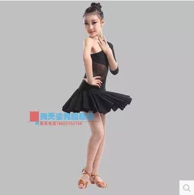 Child Latin dance costume sexy single sleeves milk silk children latin dance dress for child latin