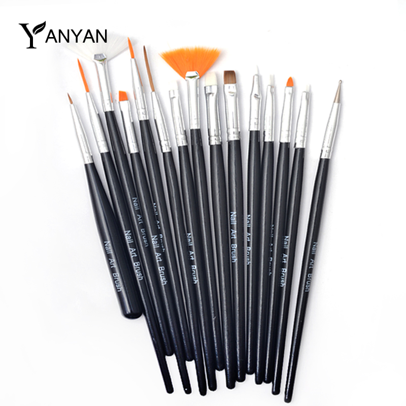 Nail Art Brush Set,15pcs/set Black Professional Acrylic Nail Painting Drawing Pen,Designed UV Gel False Nails Decoration Tools