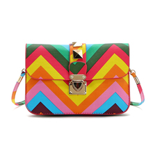 New Fashion Women Brand Bag Rainbow Color Striped Ladies Rivet leather Crossbody Shoulder bag Party bags Messenger bag Bolsa