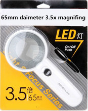 Envío gratis! 2014 más nuevo 75 mm diámetro con luz LED 3.5X de mano de lectura lupa de joyería lupa