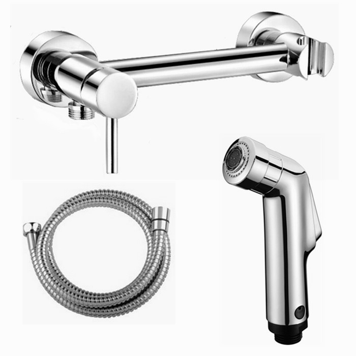 Free Shipping Solid Brass Chrome Handheld Bidet ,Toilet Portable Bidet Shower Set With Hot and Cold Water Bidet Mixer 02-130