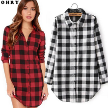 2016 New Fashion Women Shirts Autumn Winter Long Red Plaid Shirt Female Slim Flannel Clothing Lady Plus Size Tops Blusas M-XXL