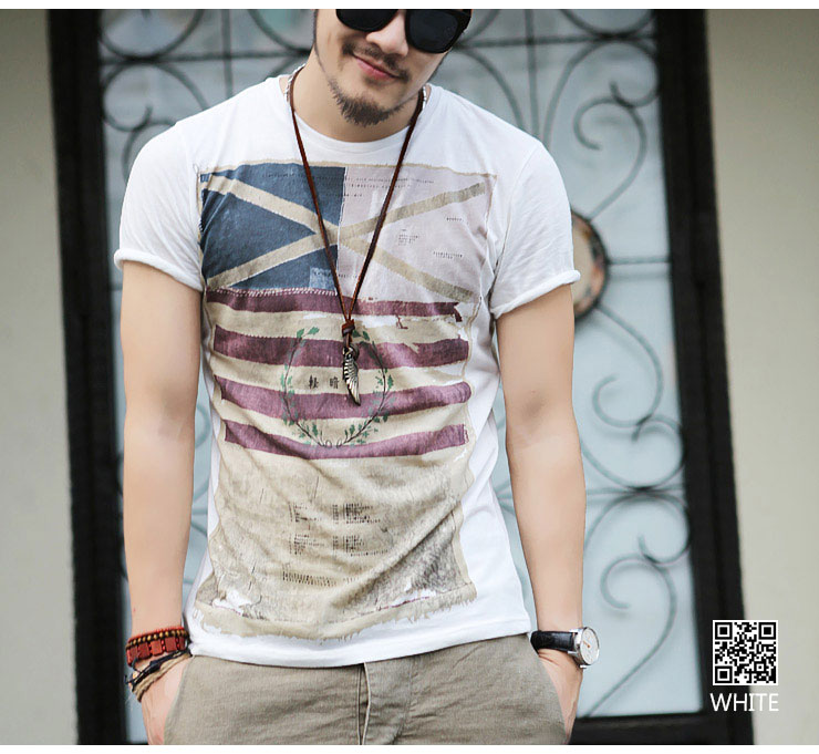 Free Shipping Harajuku T Shirt Men Designer Clothes Cross Flag Print T Shirts Vintage Military T-Shirt Color Block Striped Tops