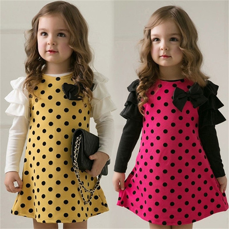 2014-New-Girl-Dress-Spring-Autumn-bow-princess-dress-Children-clothes-Dot-long-sleeve-2-colors