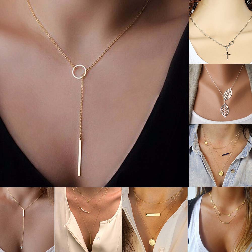 Hot Fashion Gold Plated Fatima Hand Multi Layers Chain Bar Necklace Beads Long Strip Pendant Necklace