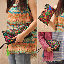 Women s Retro Ethnic Embroider Purse Wallet Clutch Card Coin Holder Phone Bag 1UC2 2ZHX