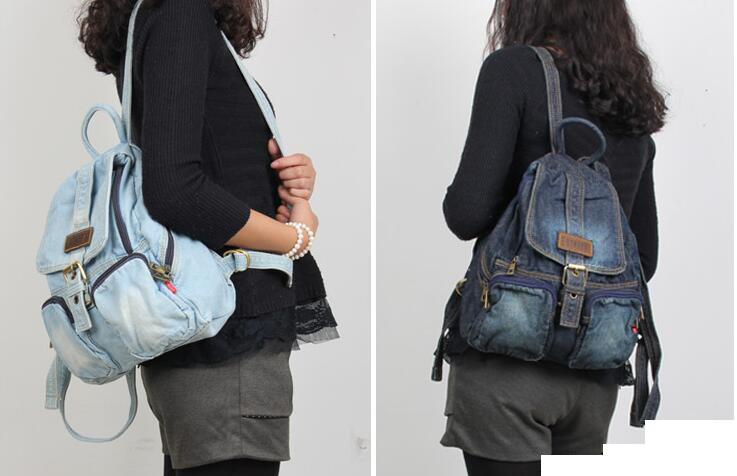 Women fashion canvas denim Backpack Girls Casual vintage school campus bags travel backpack Free Shipping